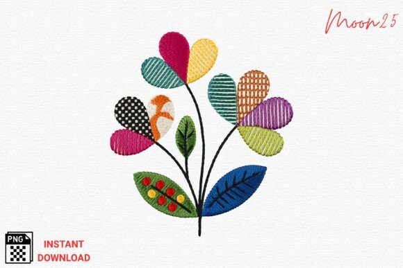 Colorful Patchwork Flower Embroidery PNG