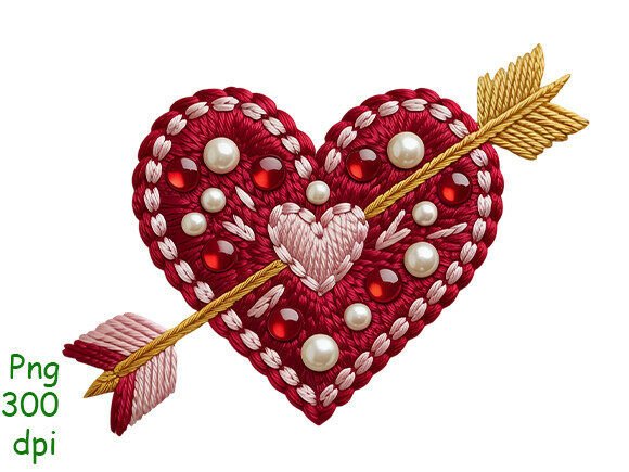 Embroidery, Beaded Love Heart with Arrow