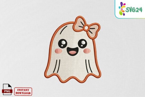 Happy Cute Ghost Embroidery PNG