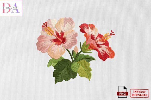 Hibiscus Flowers Embroidery PNG Review